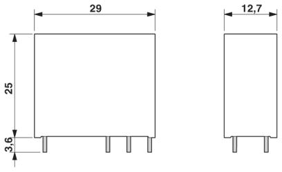 ابعاد رله شیشه ای دو کنتاکت 24DC و ( 8 پایه خطی 8 آمپر ) REL-MR- 24DC/21-21/MS